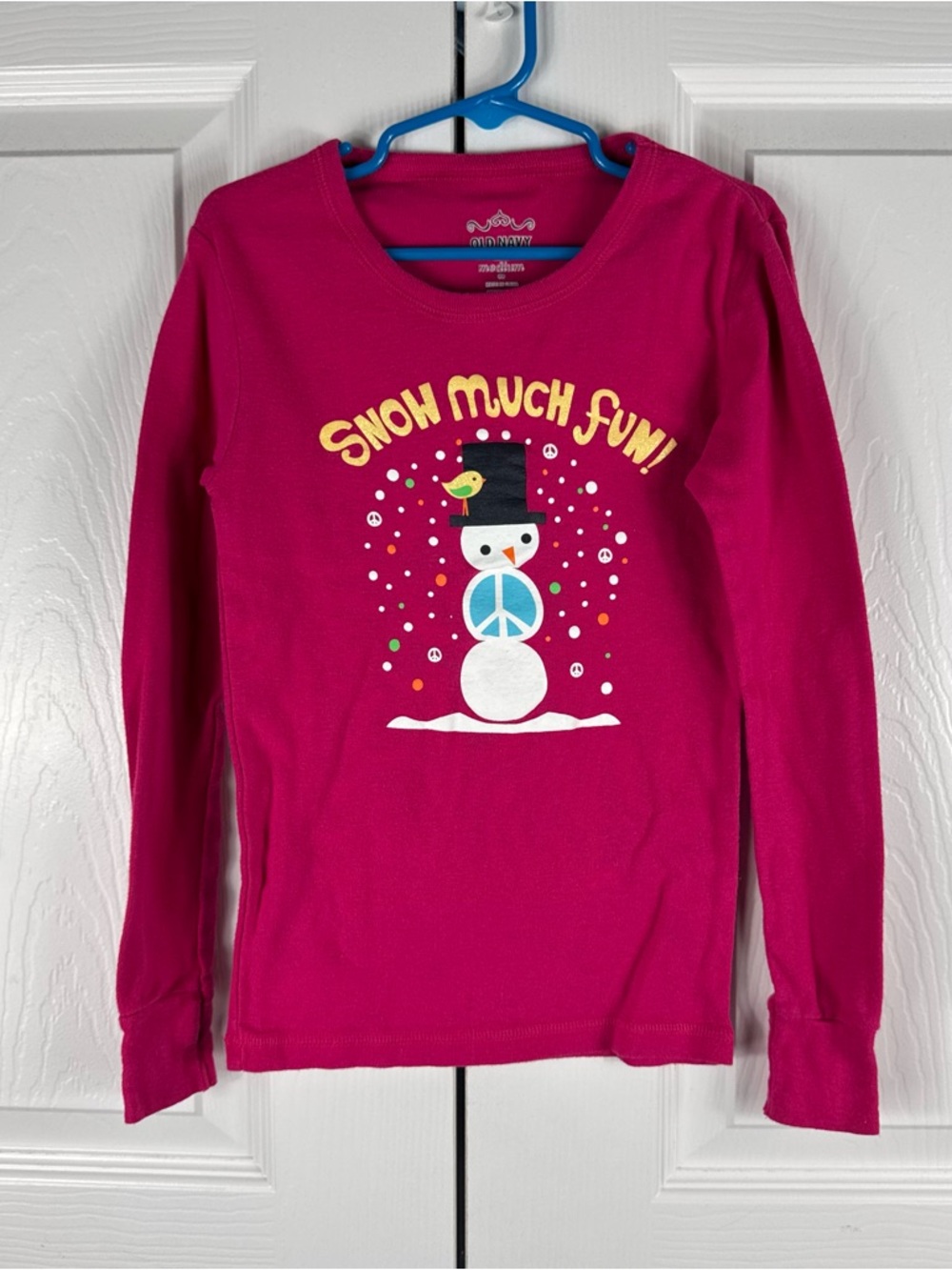 Old Navy Girl's Snow Much Fun Snowman Long Sleeve Top Pink Medium 8